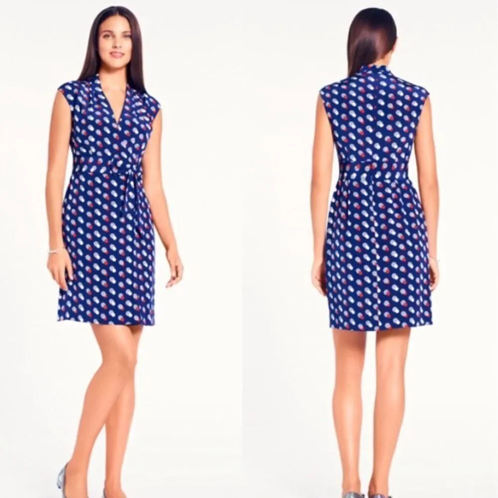 KATE SPADE | Villa Polka Dot Faux Wrap Silk Dress Blue Red Women’s Size 8